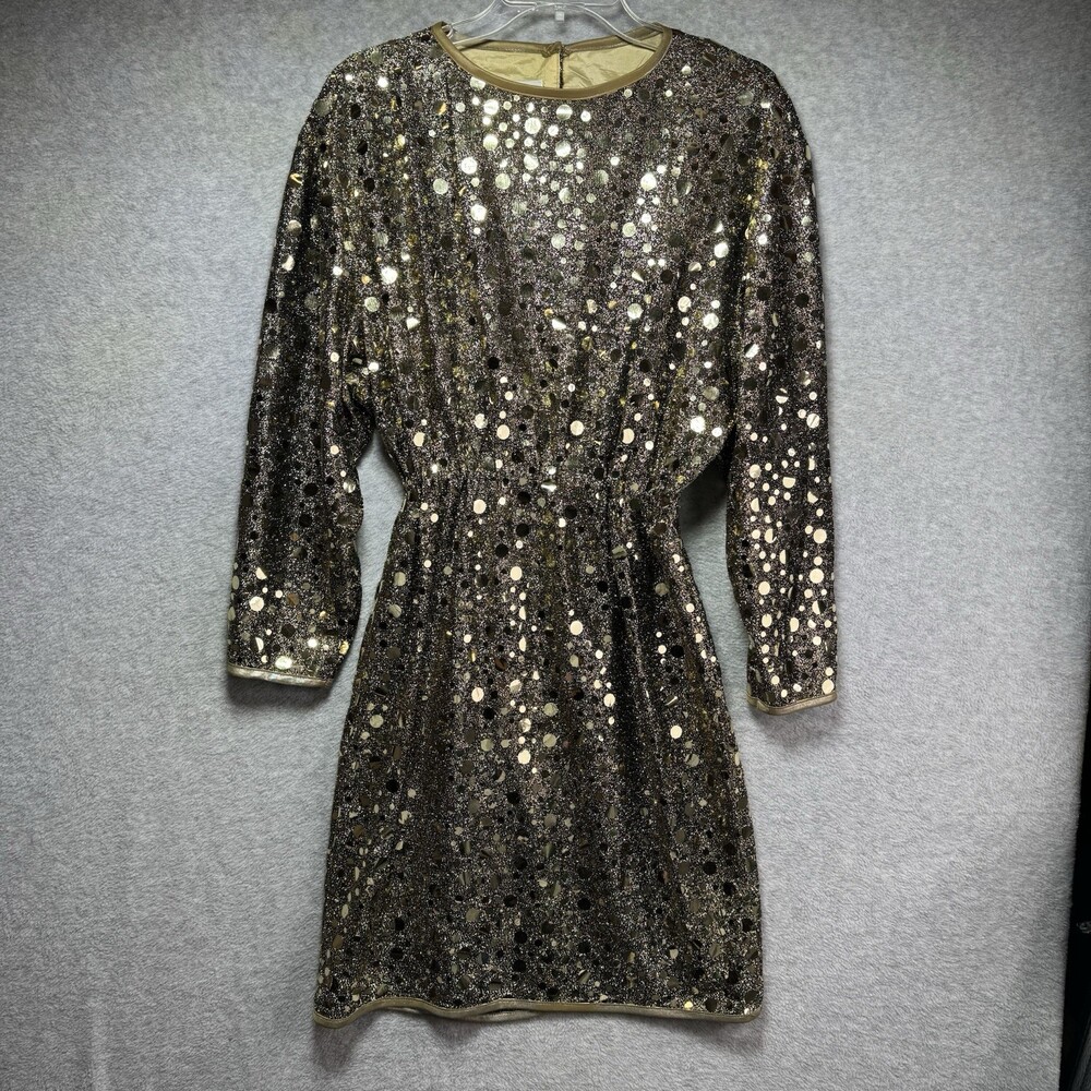 Vintage Caron 70s’s 80s Dress Gold Sequins Sparkle Metallic Cocktail Holiday